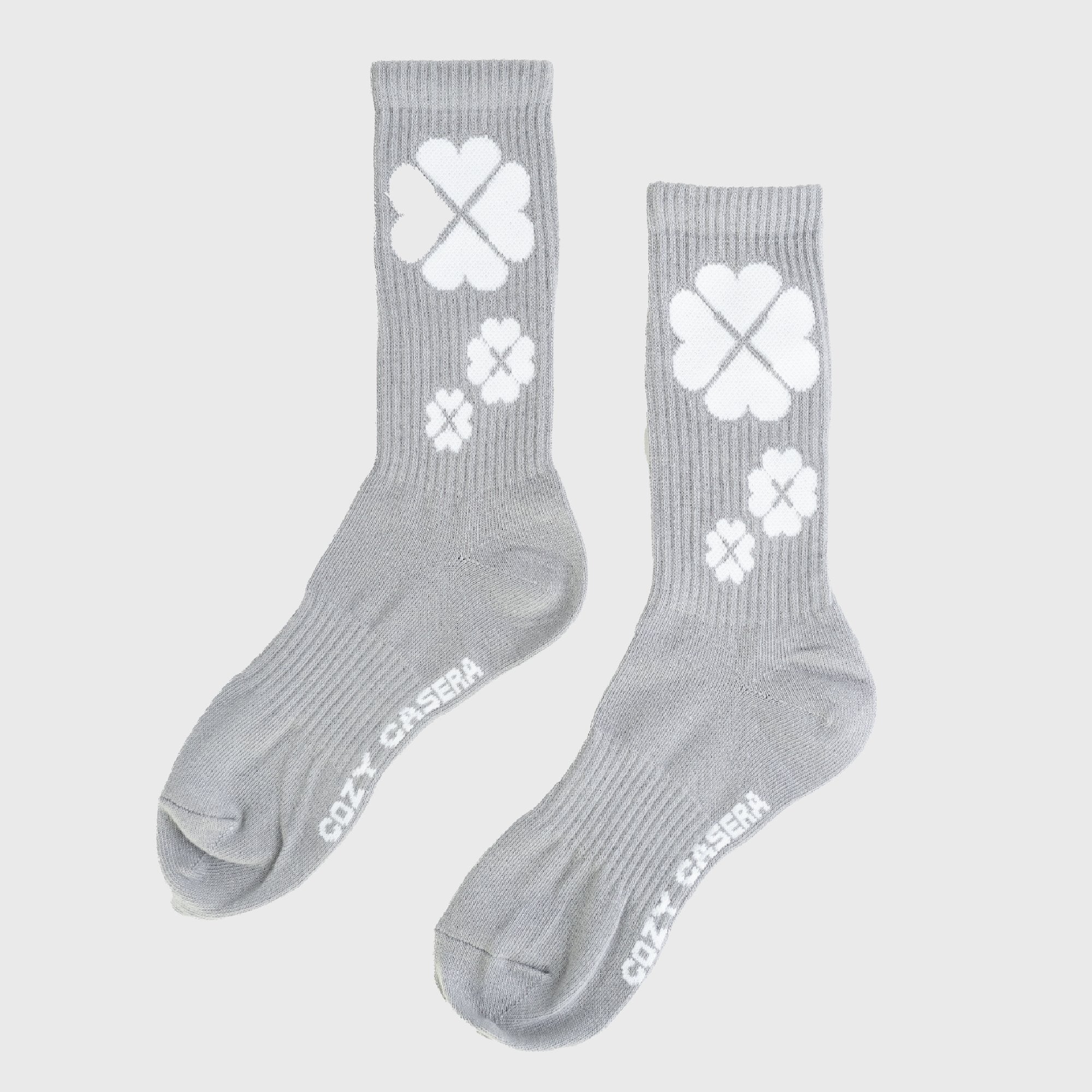 Elegant Charcoal TriFlower Socks - Cozy Casera